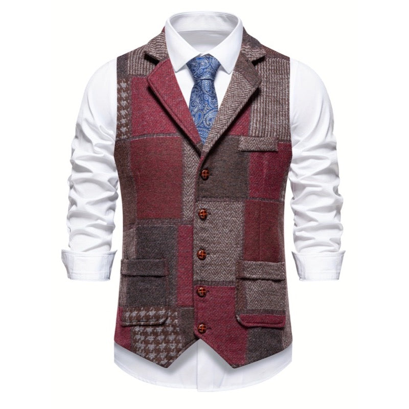 Herren-Patchwork-Weste mit Revers für Hochzeiten und Veranstaltungen