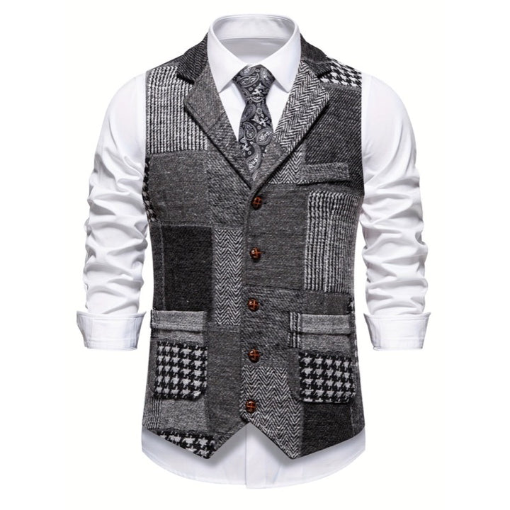 Gilet da uomo patchwork con revers grigio
