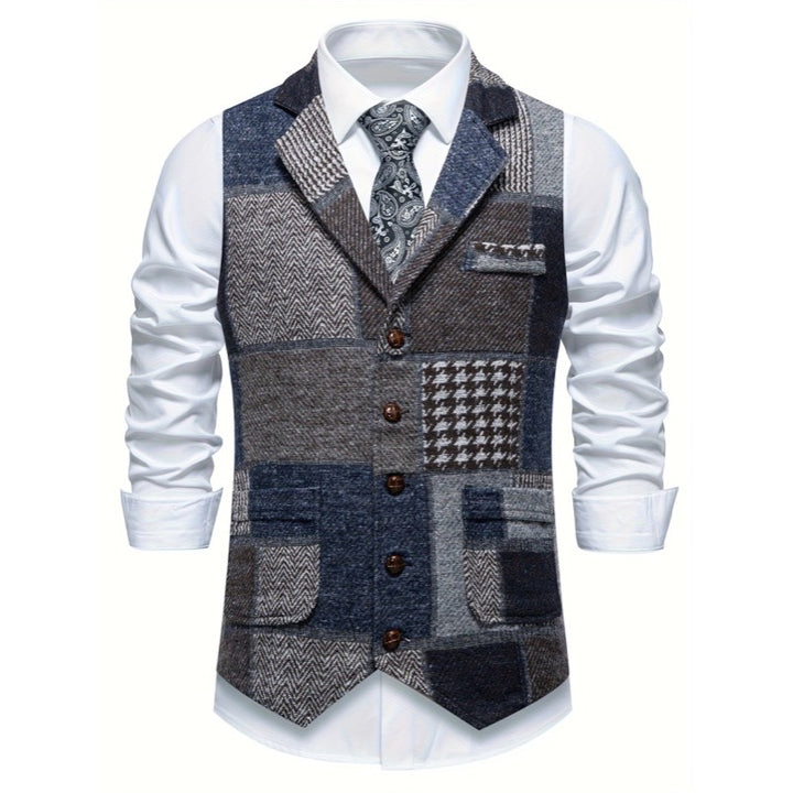 Gilet da uomo patchwork con revers blu