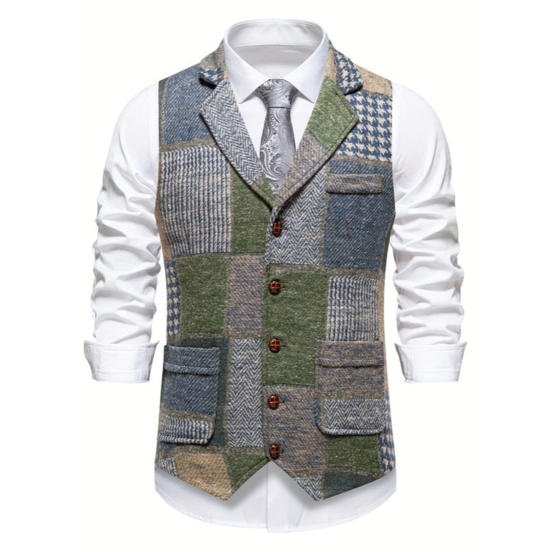 Gilet da uomo patchwork con revers verde
