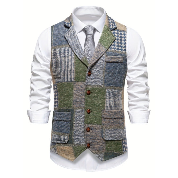 Gilet da uomo patchwork con revers verde
