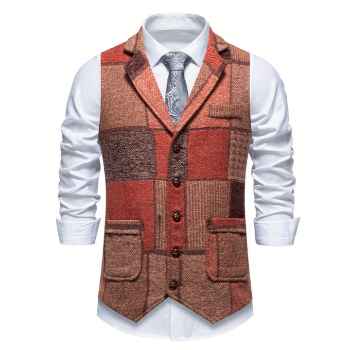 Gilet da uomo patchwork con revers arancione