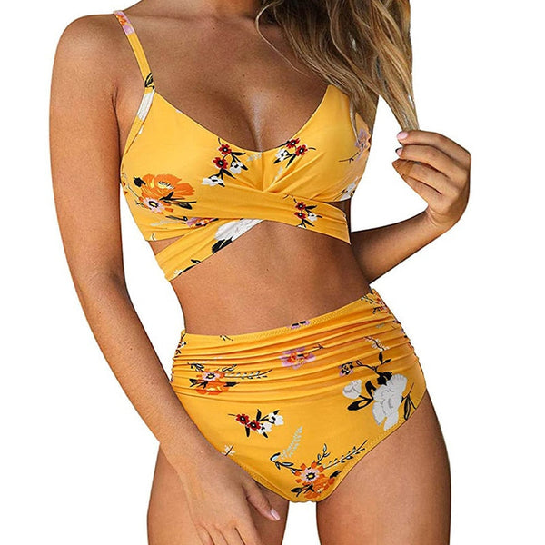 Bikini a vita alta da donna con stampa floreale
