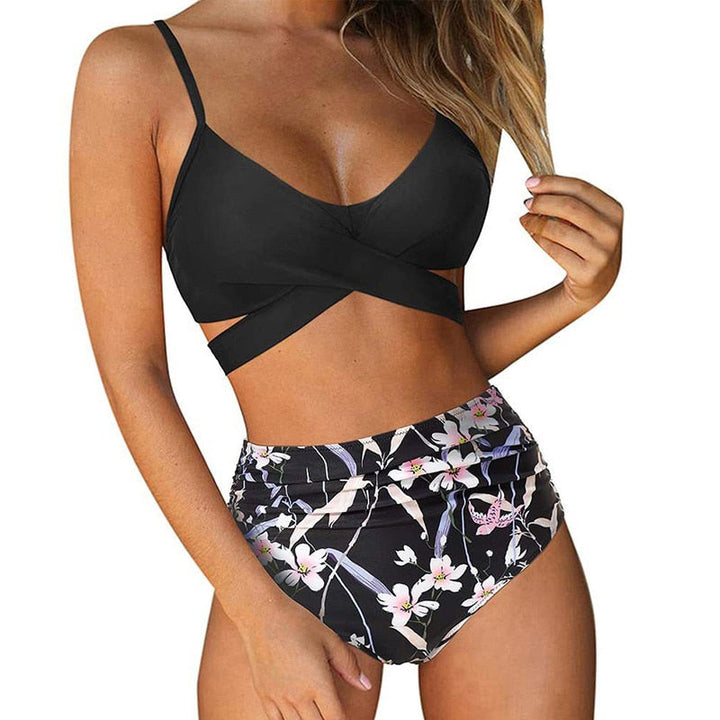 Bikini a vita alta da donna con stampa floreale