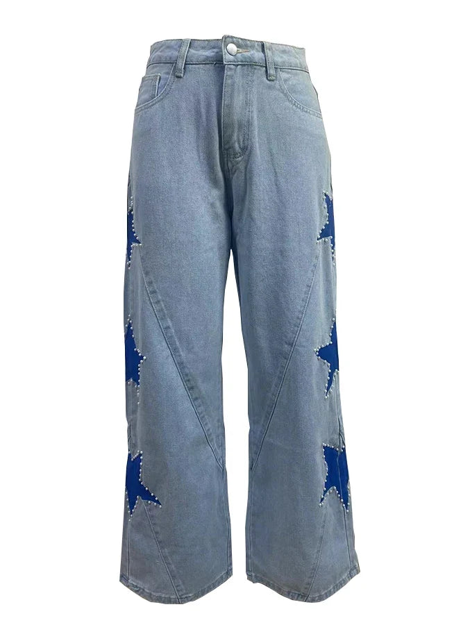 Jeans Donna a Gamba Larga con Decorazione a Stella