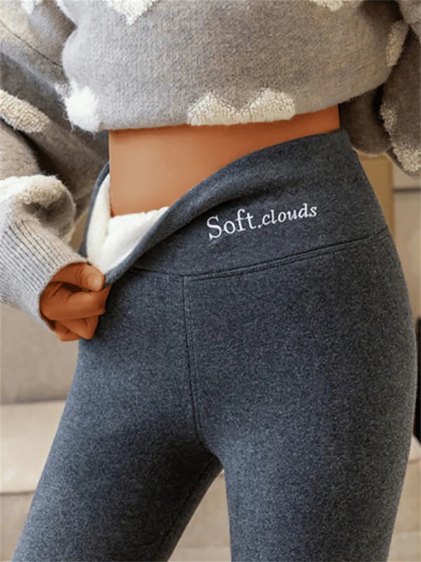 Leggings donna grigi foderati in pile – vista frontale
