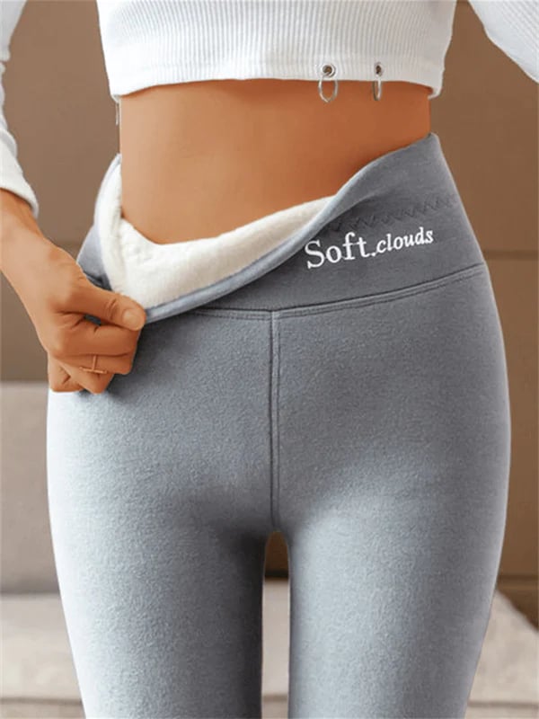 Leggings donna foderati in pile grigio chiaro