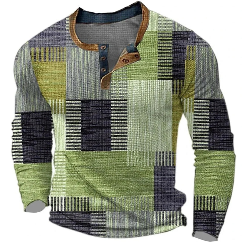 Maglia henley uomo con stampa patchwork verde