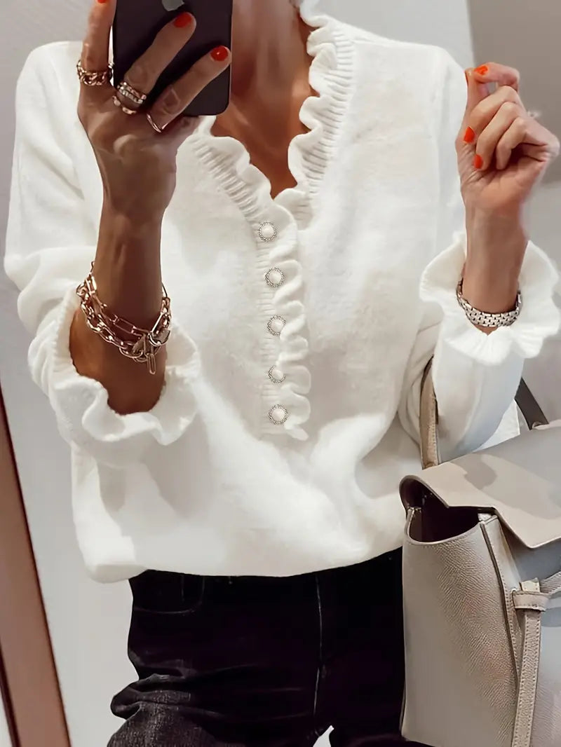 Maglione donna bianco con bordi ondulati bianco