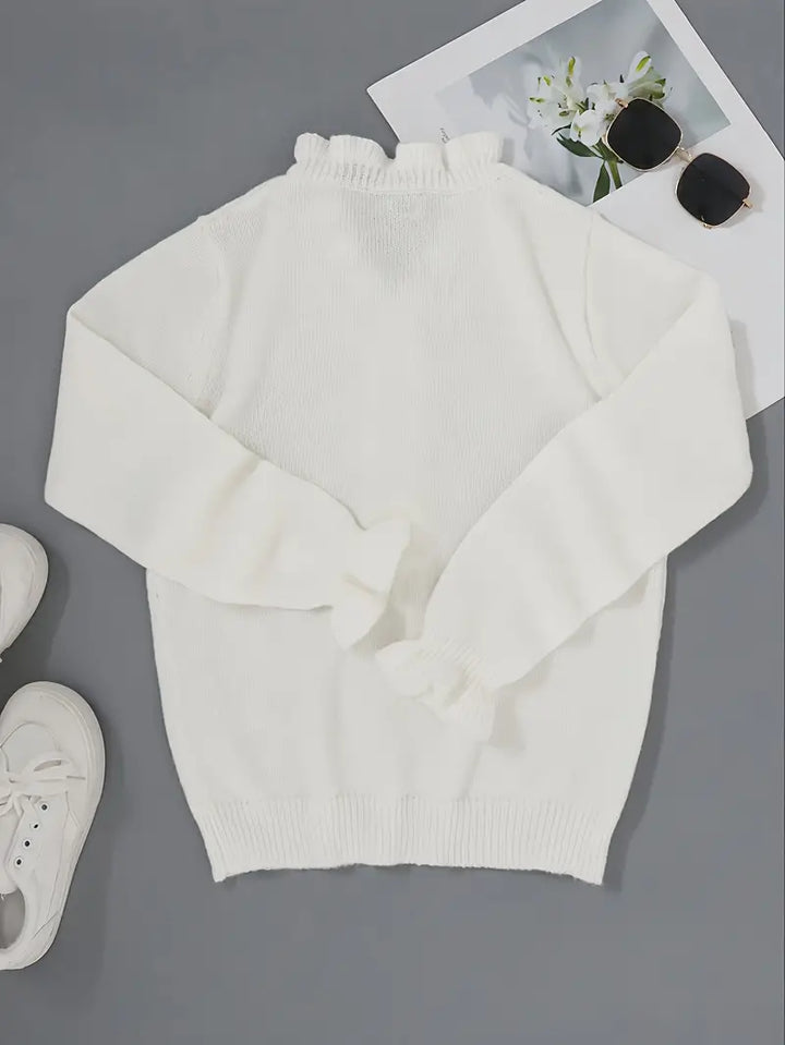 Maglione donna bianco con bordi ondulati – vista frontale
