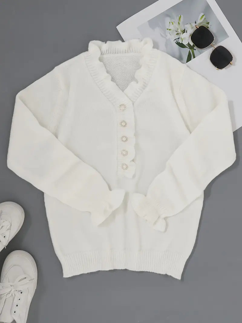 Maglione donna bianco con bottoni decorativi – vista dall'alto