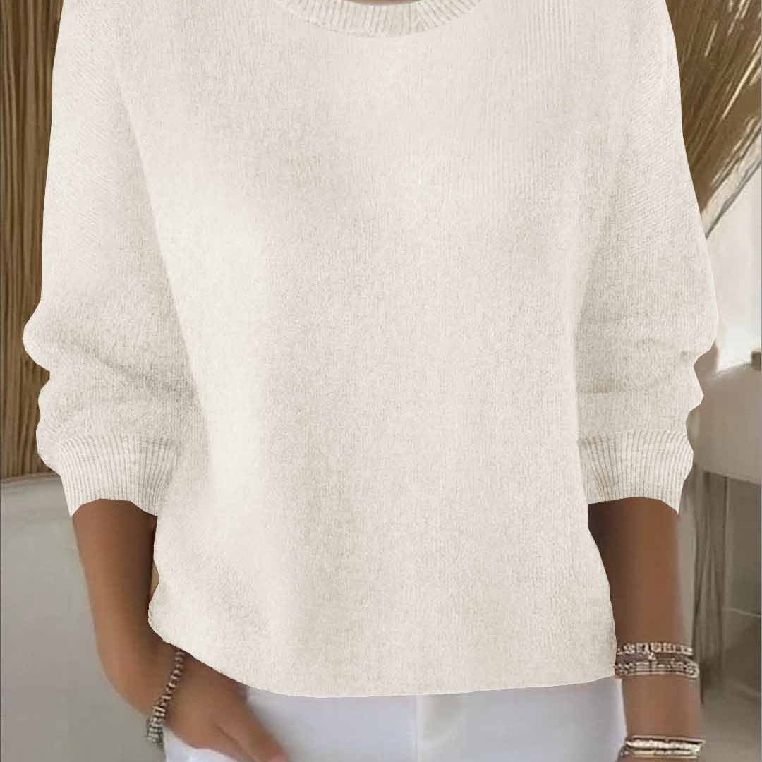 Maglione Donna Girocollo a Maniche Lunghe dal Taglio Comodo in bianco panna