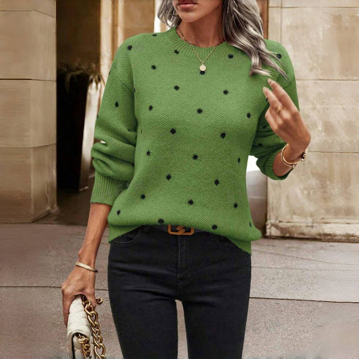 Maglione donna girocollo a pois verde