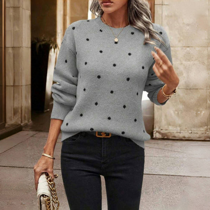 Maglione donna girocollo a pois grigio