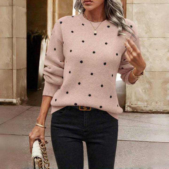 Maglione donna girocollo a pois rosa