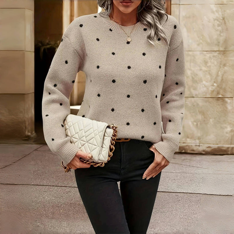 Maglione donna a pois cachi con borsa – vista frontale