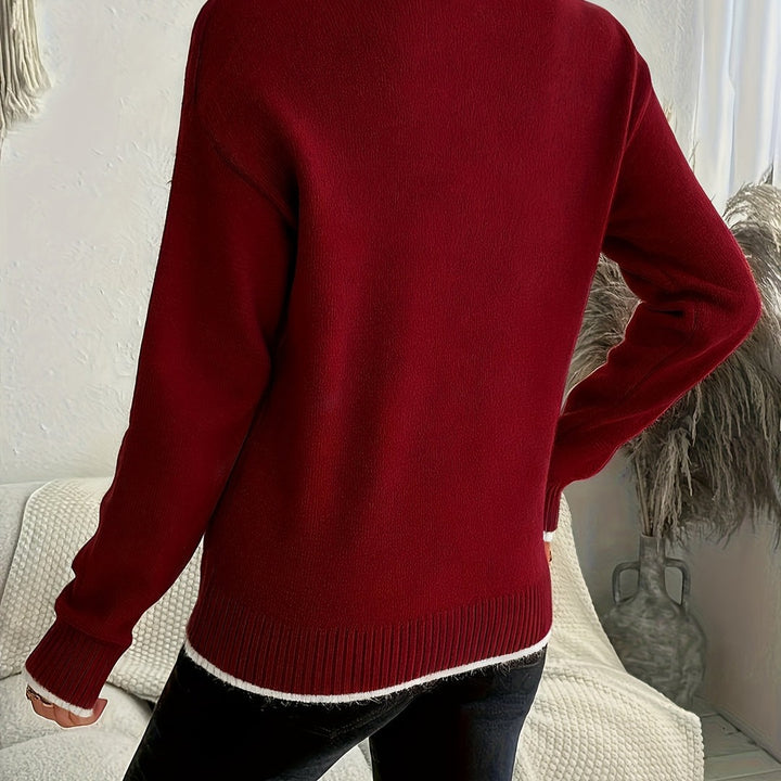 Maglione Donna Girocollo con Fiocco di Neve in bordeaux, vista posteriore