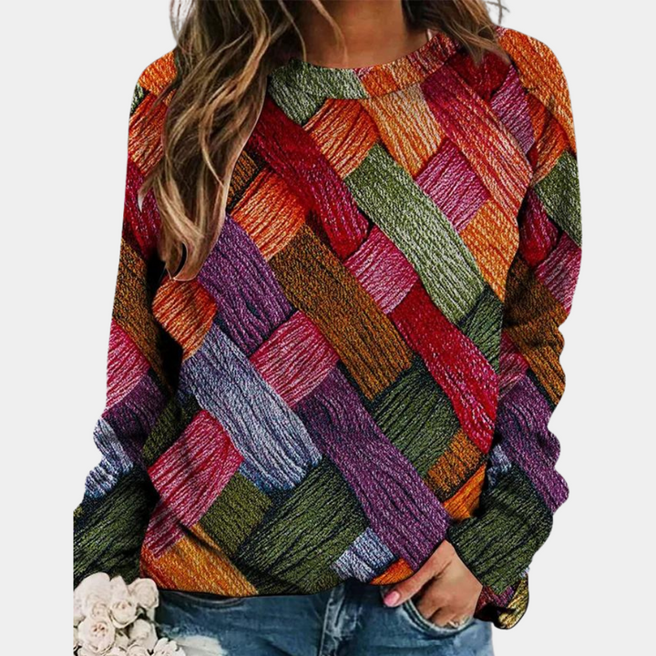 Maglione donna girocollo a rombi multicolore arancione