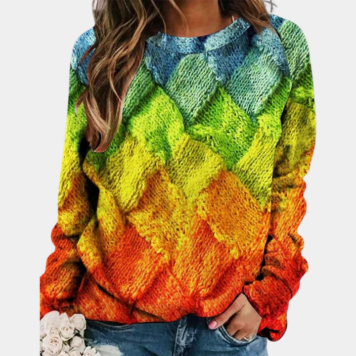 Maglione donna girocollo a rombi multicolore verde