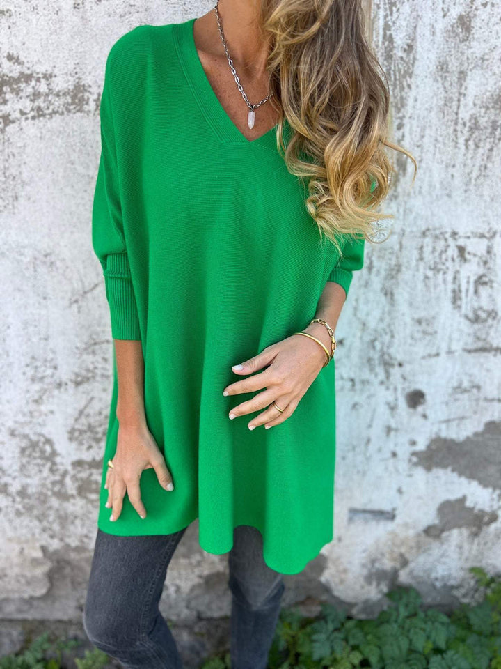 Maglione donna lungo con scollo a V verde