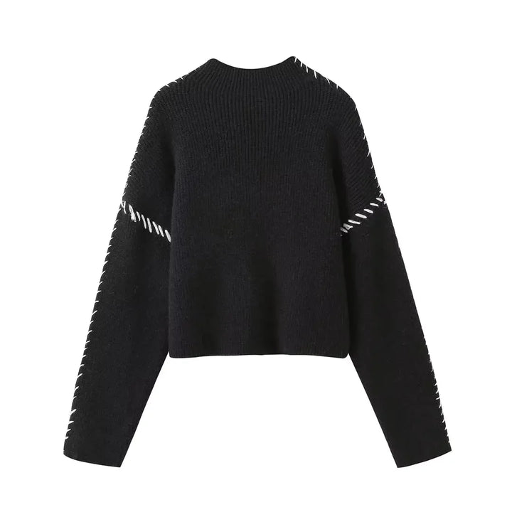 Maglione donna nero con collo alto – vista frontale