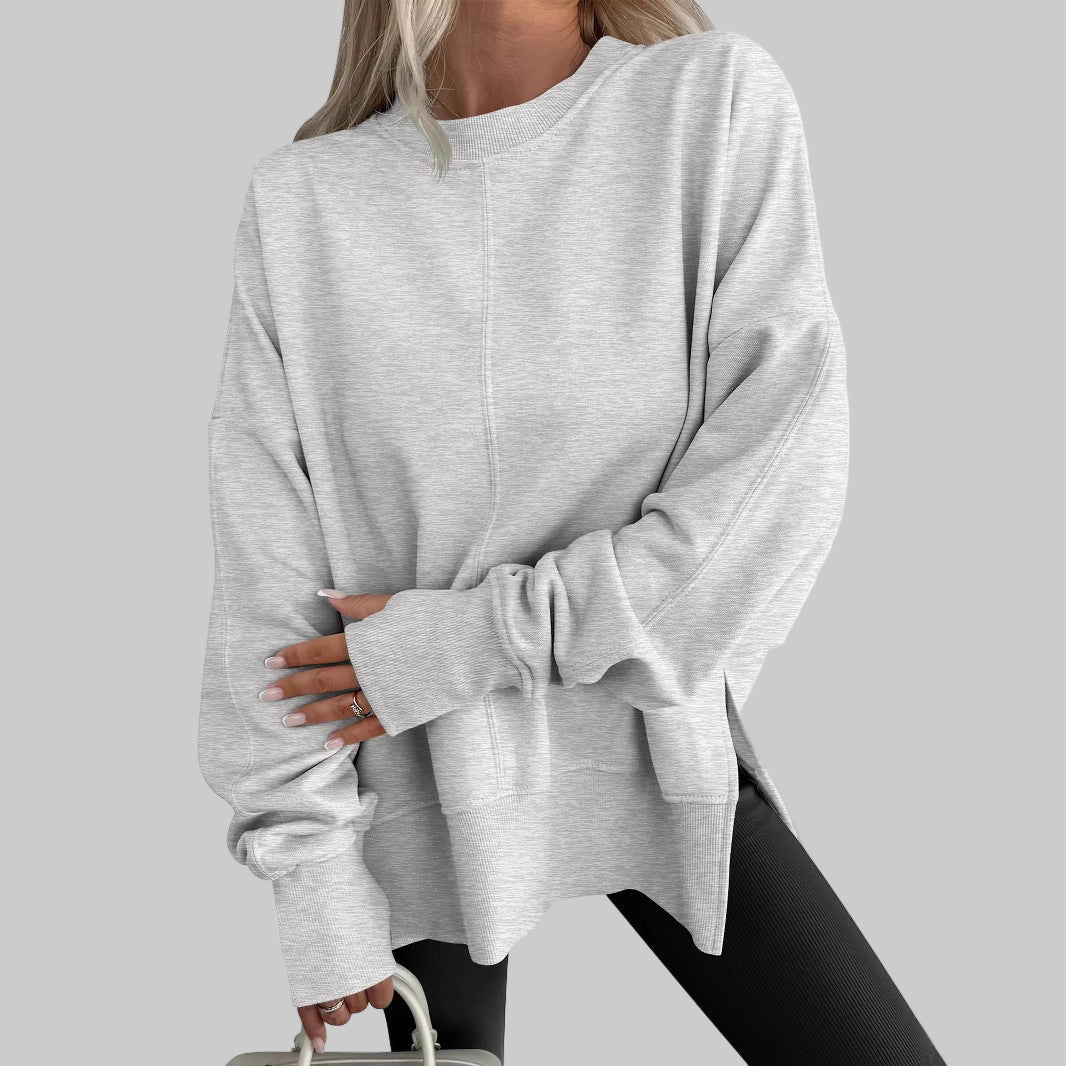 Maglione donna oversize girocollo grigio