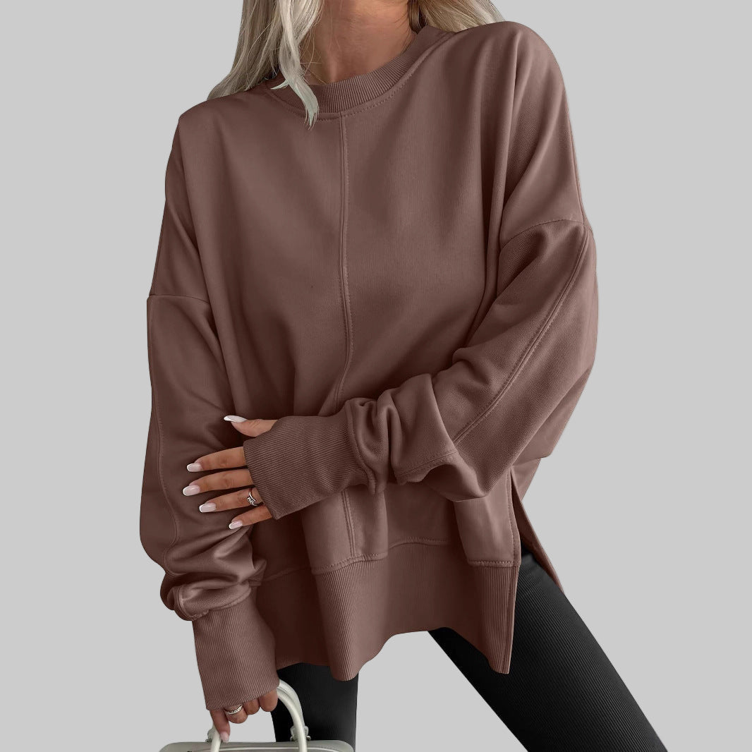 Maglione donna oversize girocollo marrone