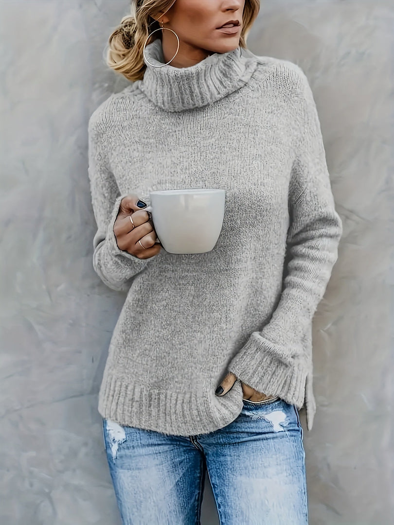 Maglione donna a collo alto ampio grigio