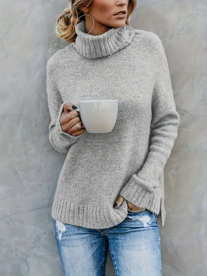Maglione donna a collo alto ampio grigio