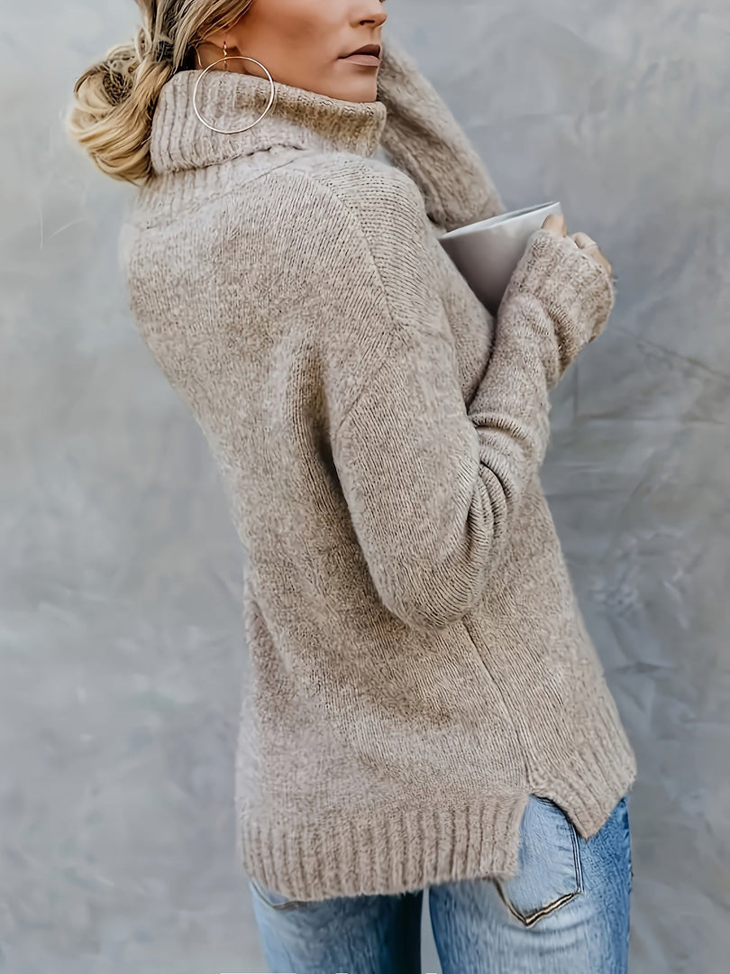Maglione donna a collo alto cachi – vista posteriore