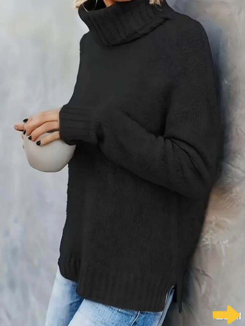 Maglione donna a collo alto nero – vista laterale