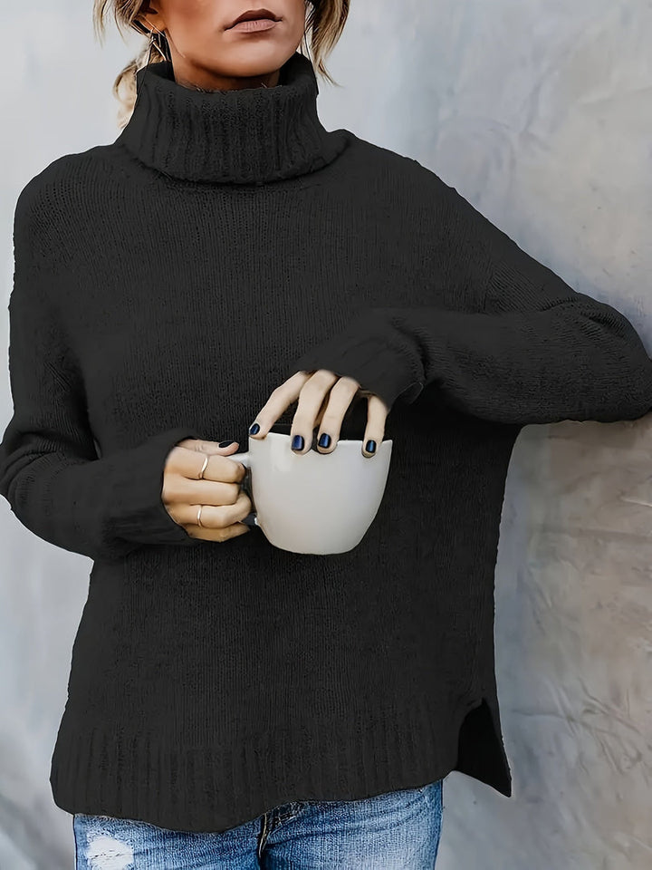 Maglione donna a collo alto ampio nero