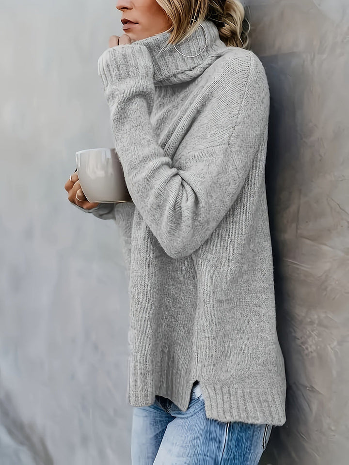 Maglione donna a collo alto grigio – vista laterale