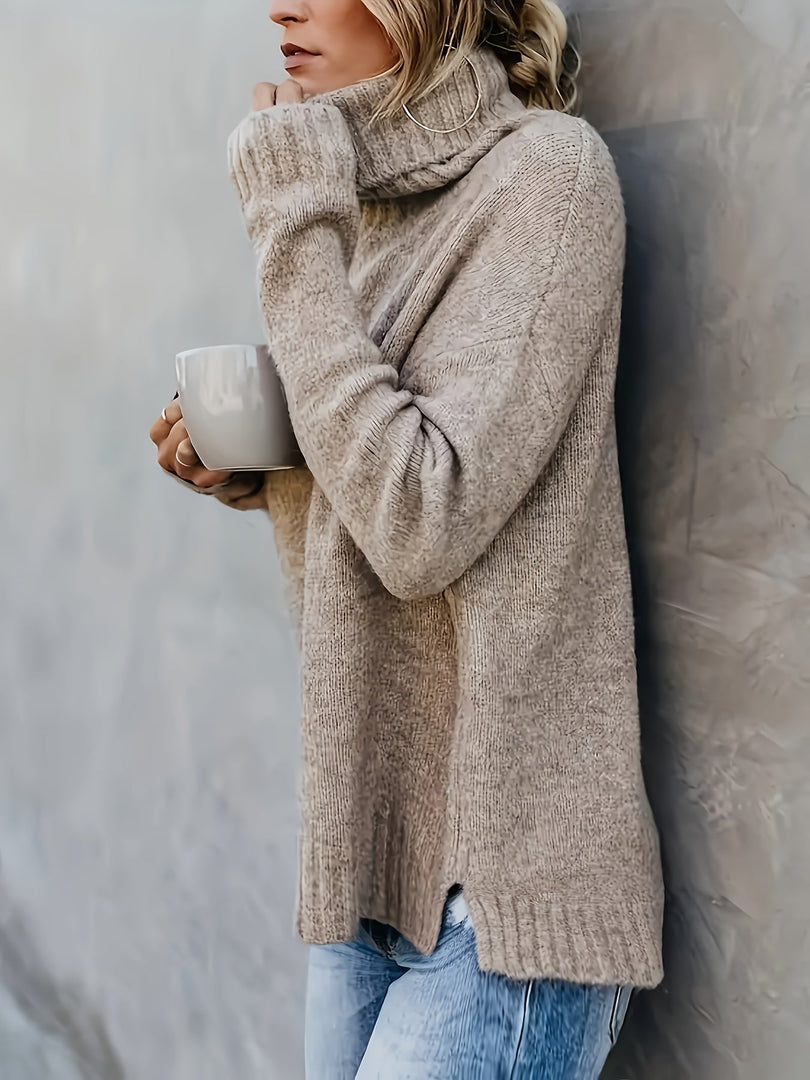 Maglione donna a collo alto cachi – altra vista