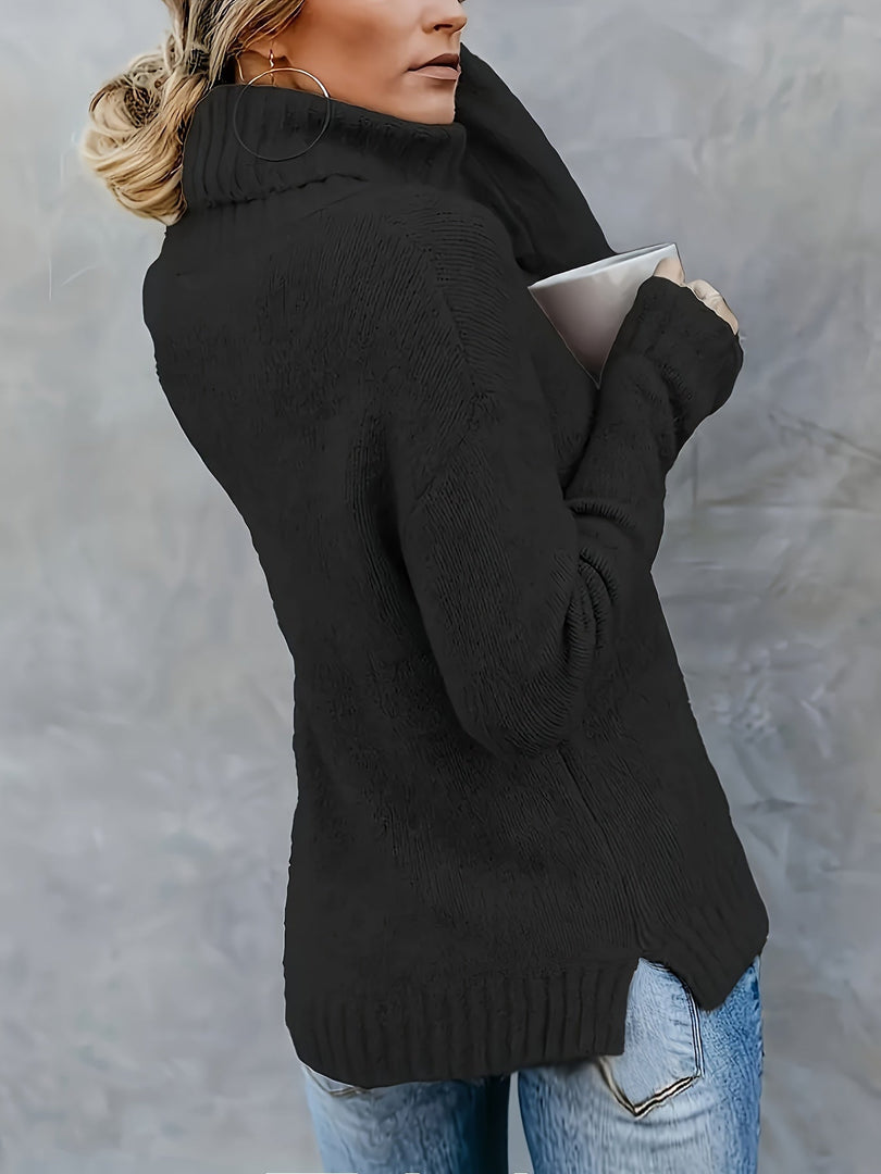 Maglione donna a collo alto nero – vista posteriore