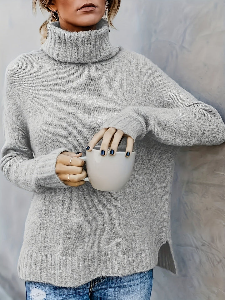 Maglione donna a collo alto grigio con tazza