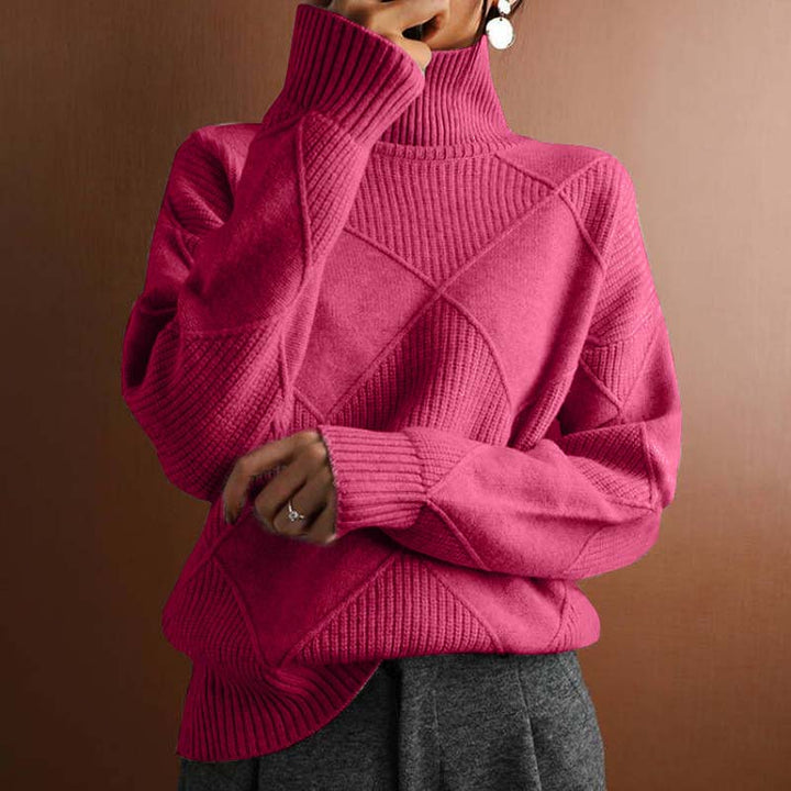 Maglione donna a collo alto a coste rosa