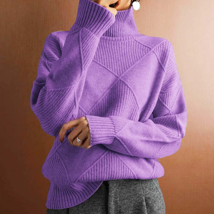 Maglione donna a collo alto a coste lilla