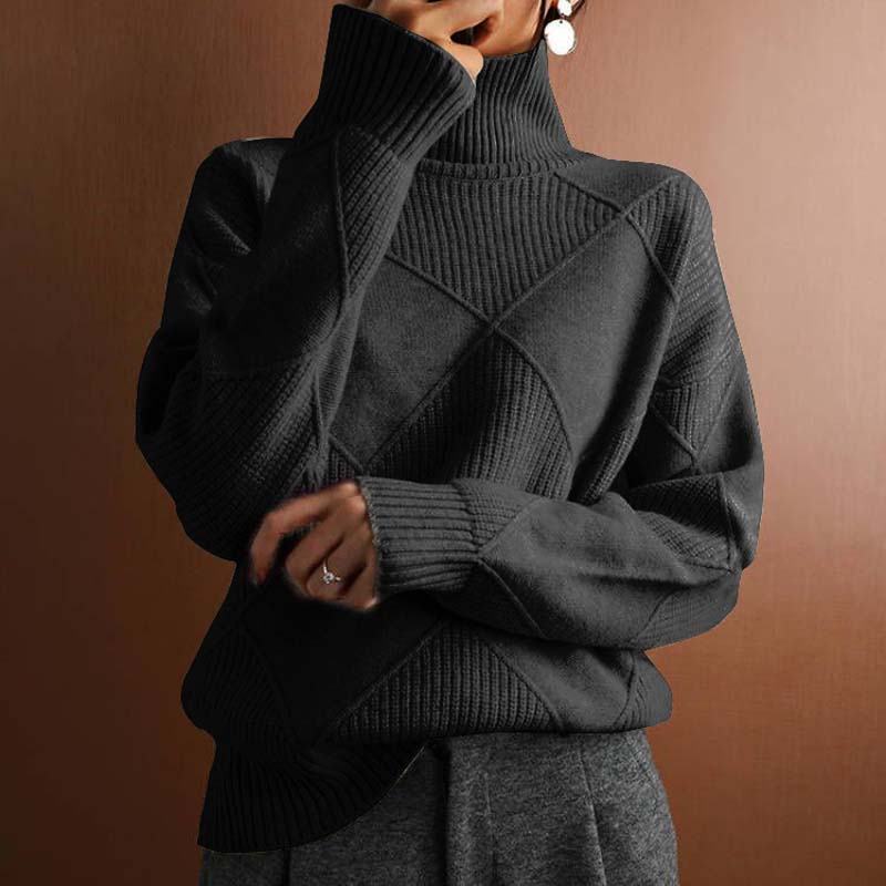 Maglione donna a collo alto a coste nero