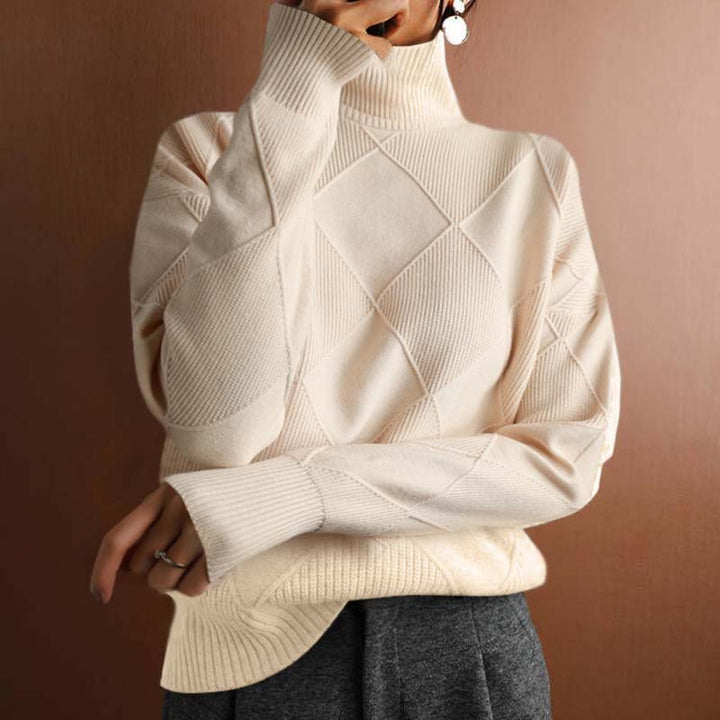 Maglione donna a collo alto a coste beige