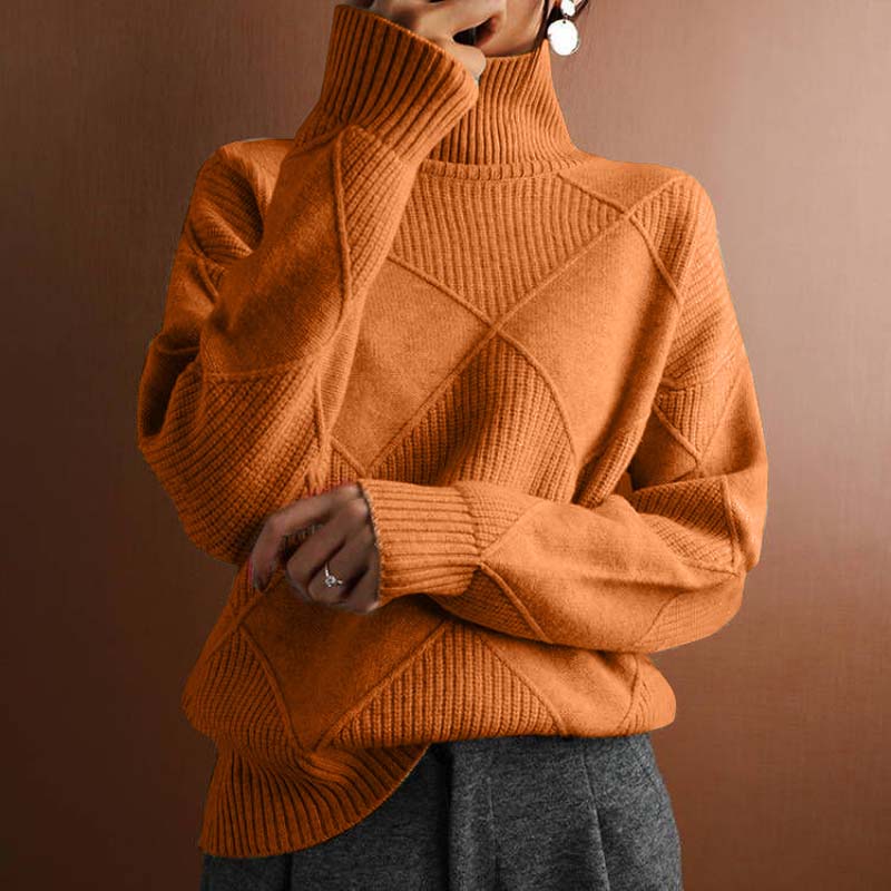Maglione donna a collo alto a coste arancione