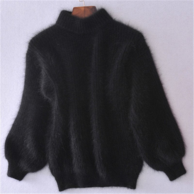 Maglione donna a collo alto con maniche a pipistrello nero