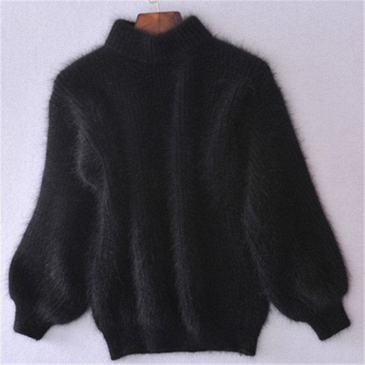 Maglione donna a collo alto con maniche a pipistrello nero