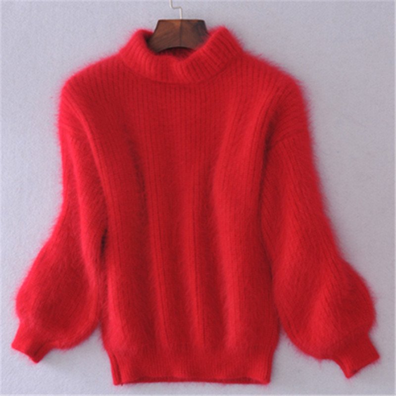 Maglione donna a collo alto con maniche a pipistrello rosso