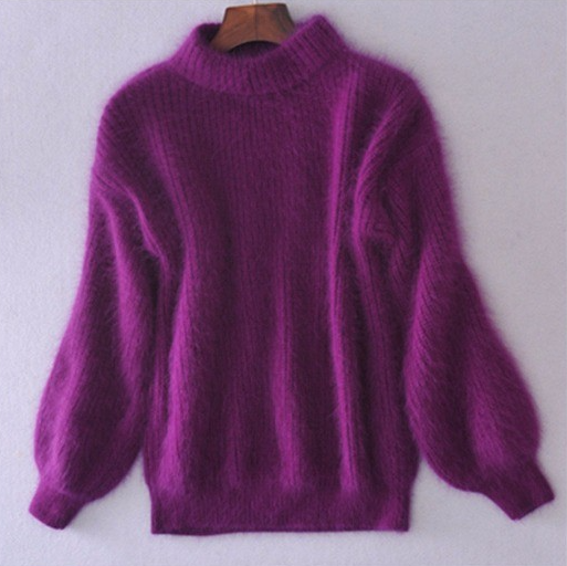 Maglione donna a collo alto con maniche a pipistrello viola