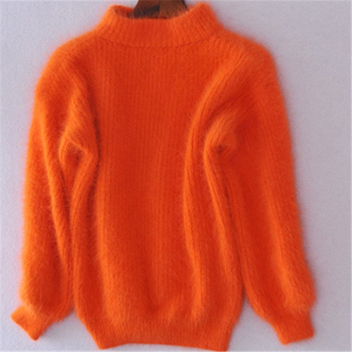 Maglione donna a collo alto con maniche a pipistrello arancione