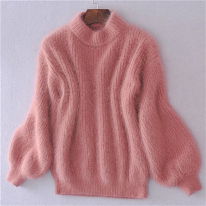 Maglione donna a collo alto con maniche a pipistrello rosa