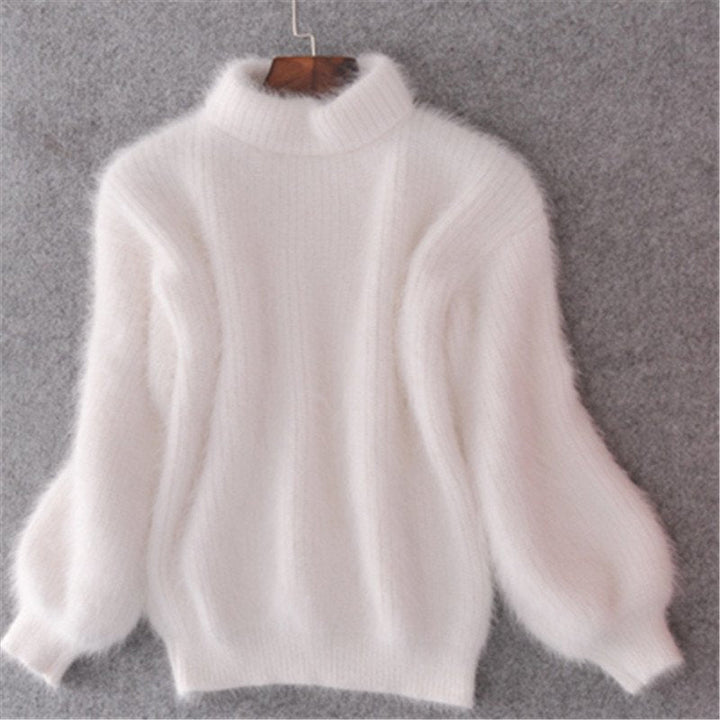 Maglione donna a collo alto con maniche a pipistrello bianco
