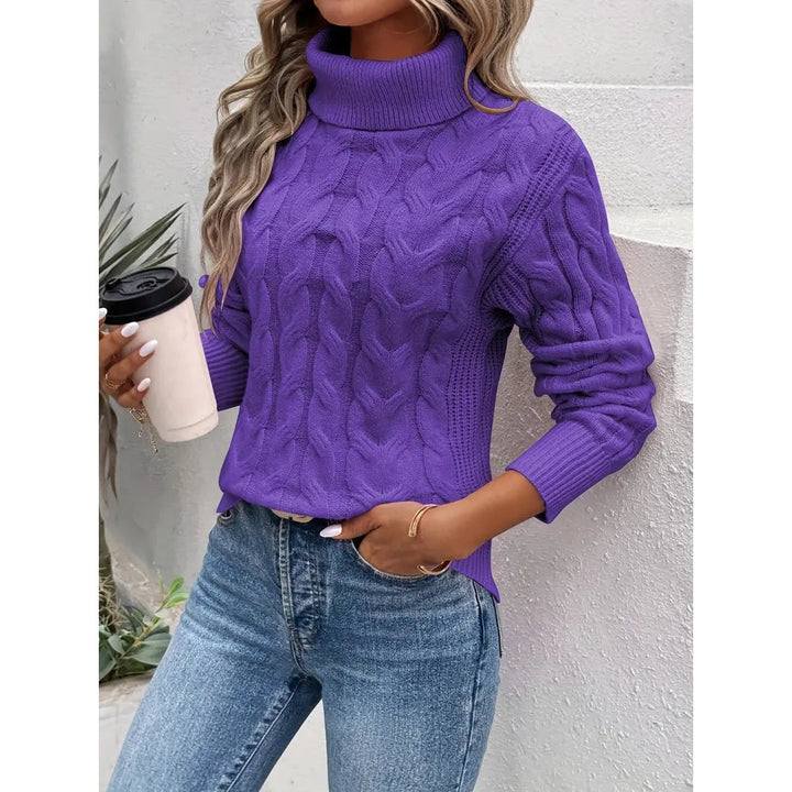 Maglione Donna a Collo Alto con Trecce in viola