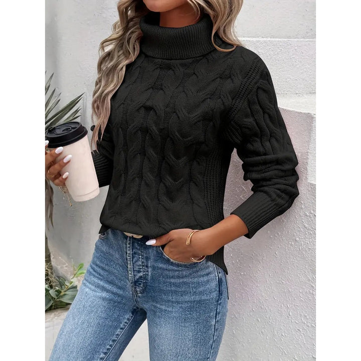 Maglione Donna a Collo Alto con Trecce in nero